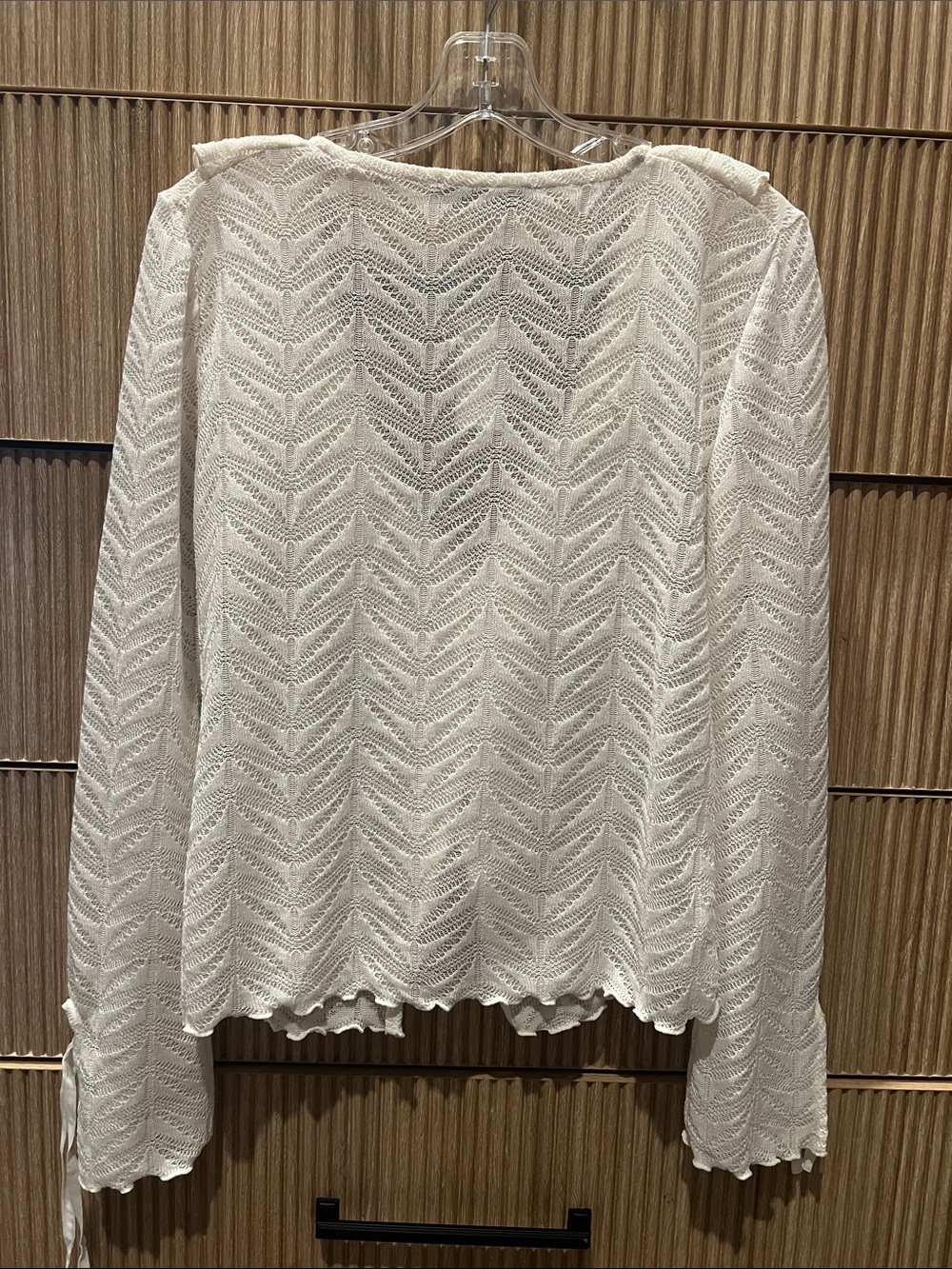 LOFT Cream Ruffle Tie-Front Knit Blouse - Picture 3 of 5
